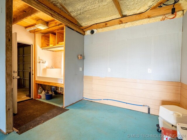 interior space with wooden walls