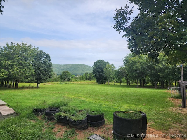 view of yard with a mountain view