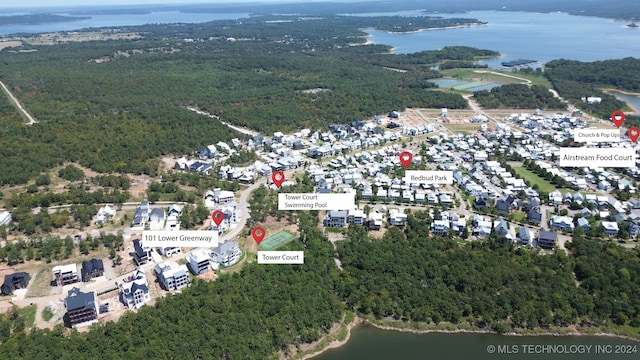 drone / aerial view featuring a water view