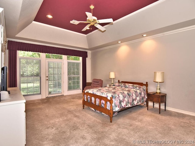 13706 S 18th St, Bixby, OK 74008 - bedroom featuring a raised ceiling, crown molding, and carpet flooring