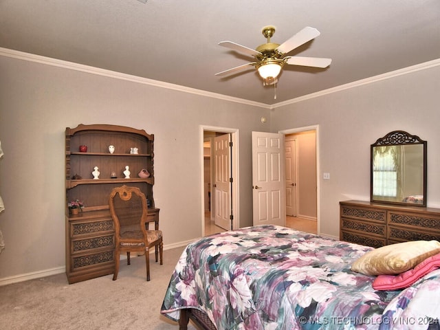 13706 S 18th St, Bixby, OK 74008 - carpeted bedroom featuring crown molding and ceiling fan