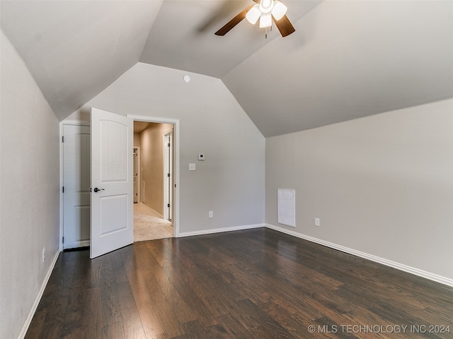 bonus room featuring ceiling fan, vaulted ceiling, and hardwood / wood-style floors