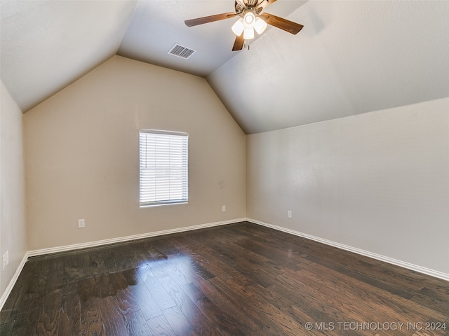 additional living space featuring ceiling fan, lofted ceiling, and hardwood / wood-style floors