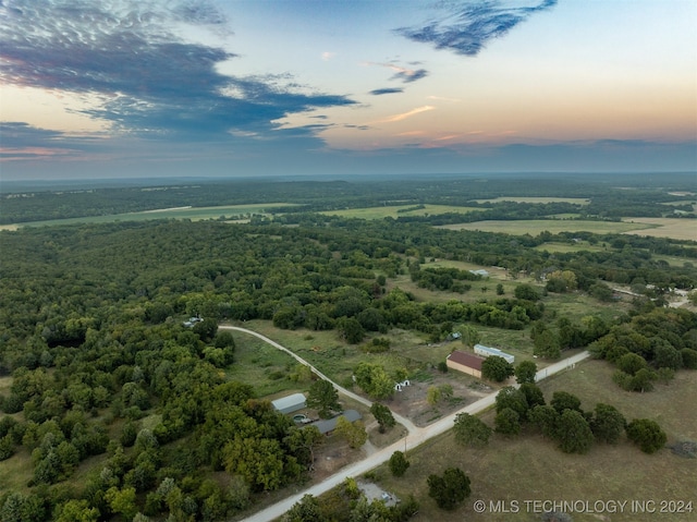 view of aerial view at dusk