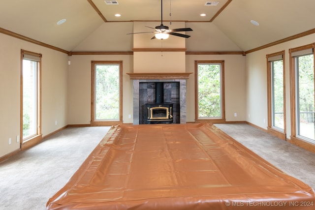 unfurnished living room featuring carpet and a healthy amount of sunlight