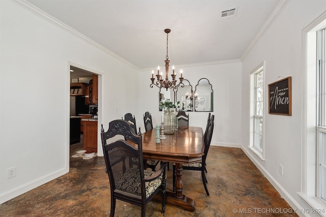 dining room featuring a chandelier and ornamental molding