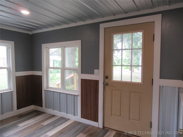 doorway featuring plenty of natural light and wood-type flooring