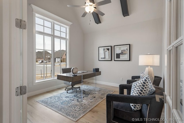 5424 E 125th Pl S, Bixby, OK 74008 - office space featuring a ceiling fan, vaulted ceiling, healthy amount of natural light, and baseboards