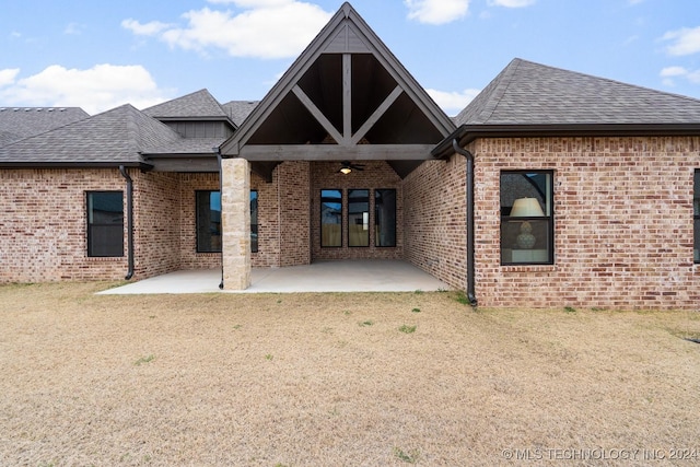5424 E 125th Pl S, Bixby, OK 74008 - back of house with ceiling fan, brick siding, a patio area, and a shingled roof