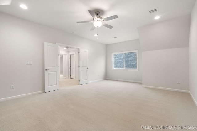 5424 E 125th Pl S, Bixby, OK 74008 - unfurnished bedroom with light colored carpet, baseboards, recessed lighting, and a ceiling fan
