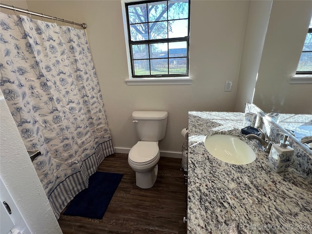 bathroom featuring hardwood / wood-style flooring, vanity, and toilet