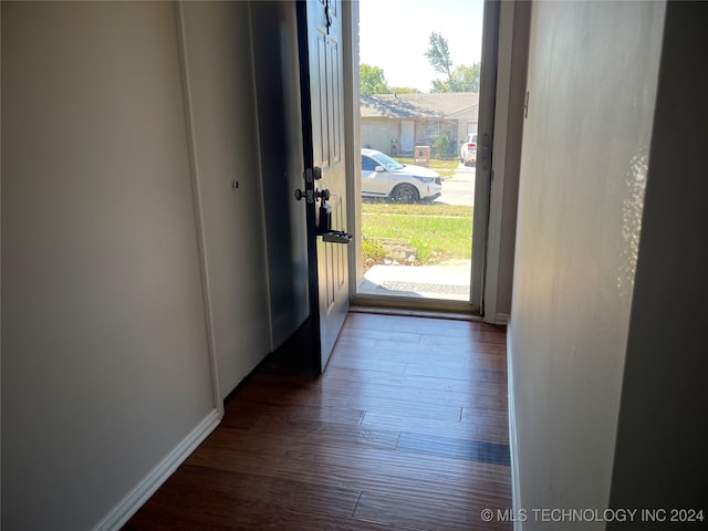 doorway featuring plenty of natural light and dark hardwood / wood-style floors