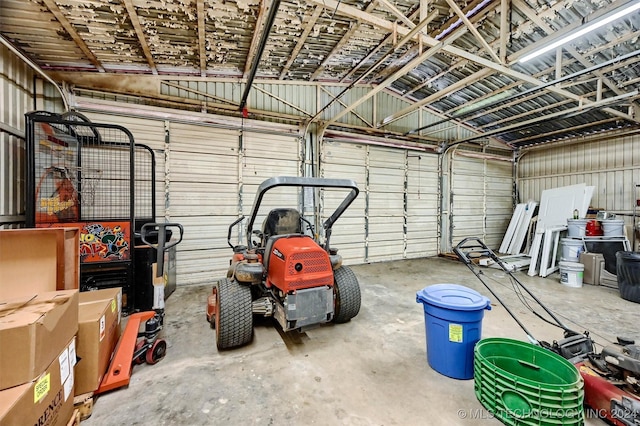 garage with metal wall