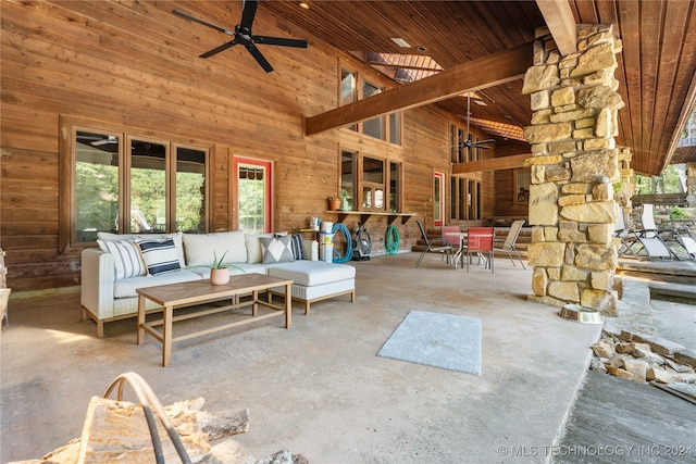 view of patio featuring an outdoor living space and ceiling fan