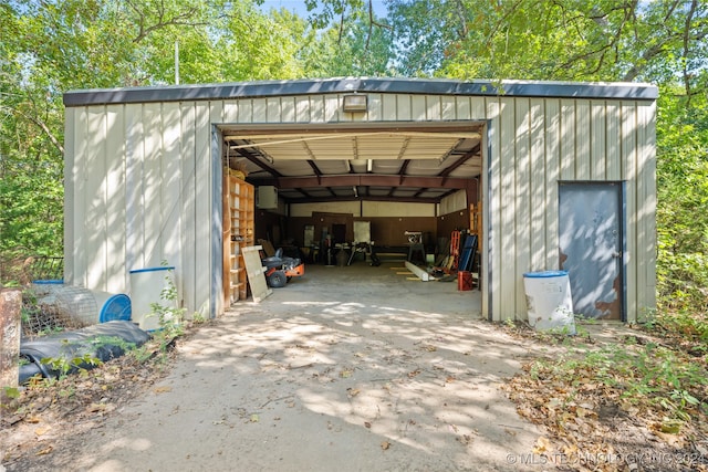 exterior space featuring a garage