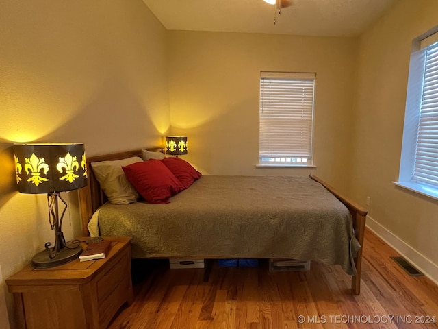 bedroom featuring multiple windows and hardwood / wood-style flooring