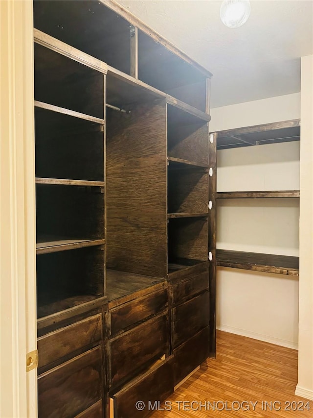 walk in closet with wood finished floors