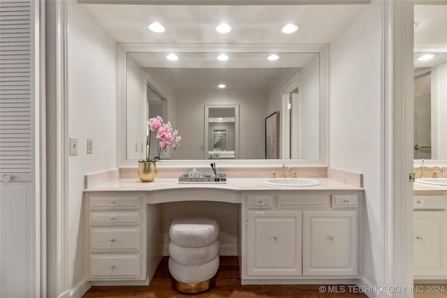 bathroom with vanity and wood-type flooring