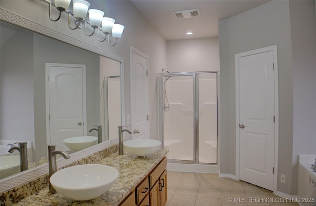 full bathroom with visible vents, a sink, and tile patterned floors