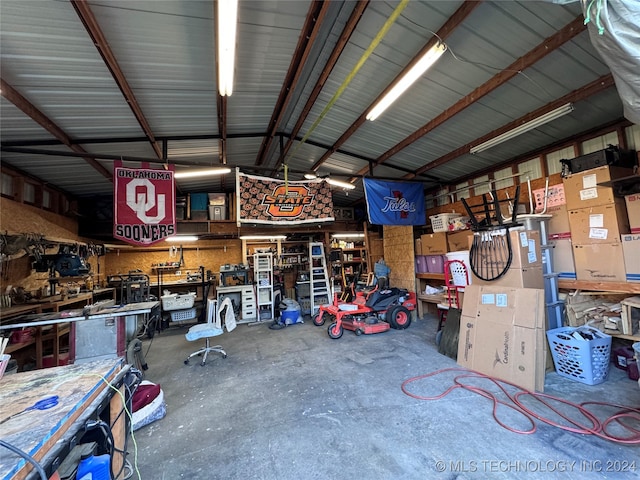 garage featuring a workshop area