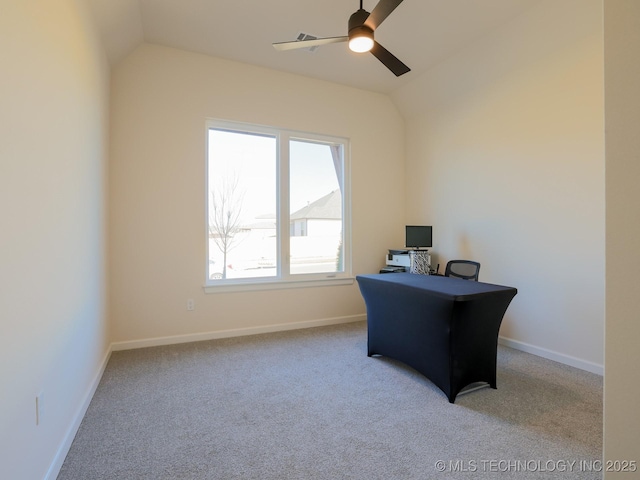 807 E Jacksonville St, Broken Arrow, OK 74012 - carpeted office with ceiling fan, lofted ceiling, and baseboards