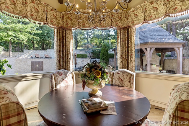 dining room with a notable chandelier