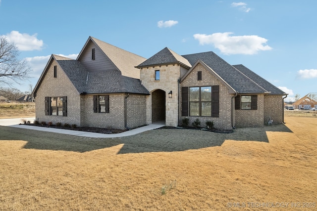 view of front of property with a front lawn