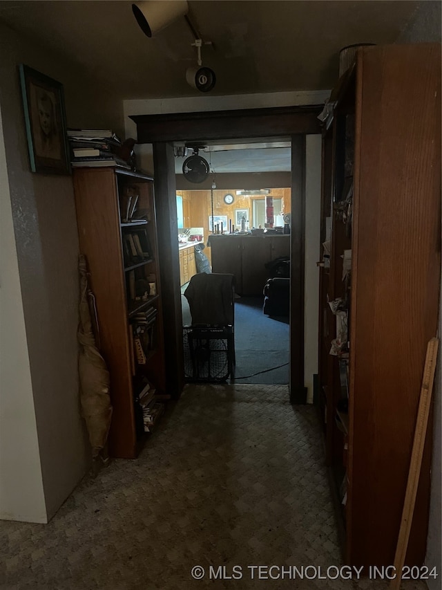 hallway with carpet flooring