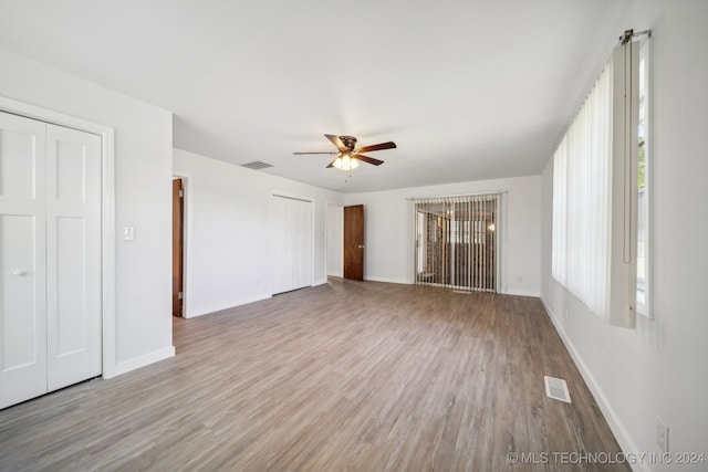 interior space featuring ceiling fan and light hardwood / wood-style floors