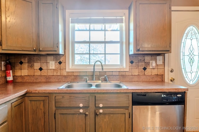 kitchen featuring dishwasher, backsplash, and sink