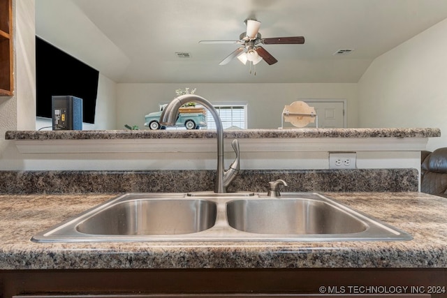 details featuring ceiling fan and sink