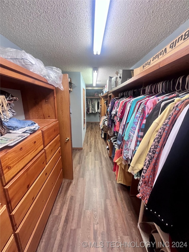 walk in closet with hardwood / wood-style flooring