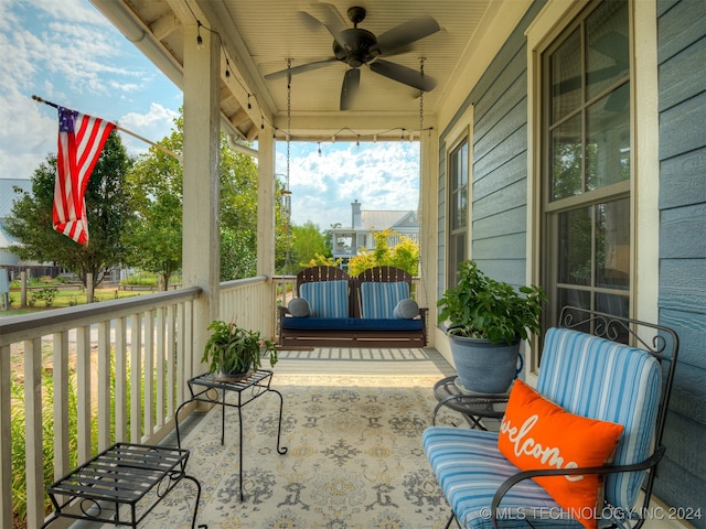 view of patio with covered porch and ceiling fan