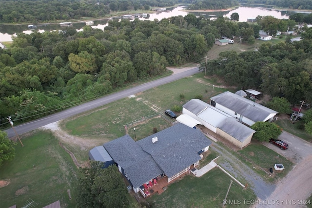 114399 Oak Rd, Eufaula, OK 74432 - drone / aerial view featuring a wooded view and a water view