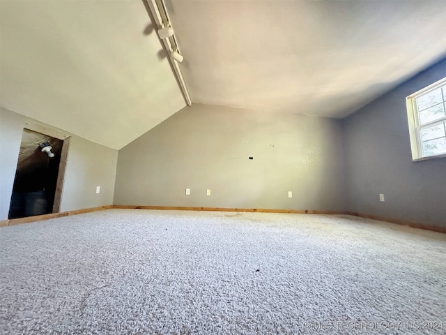 interior space featuring lofted ceiling and carpet