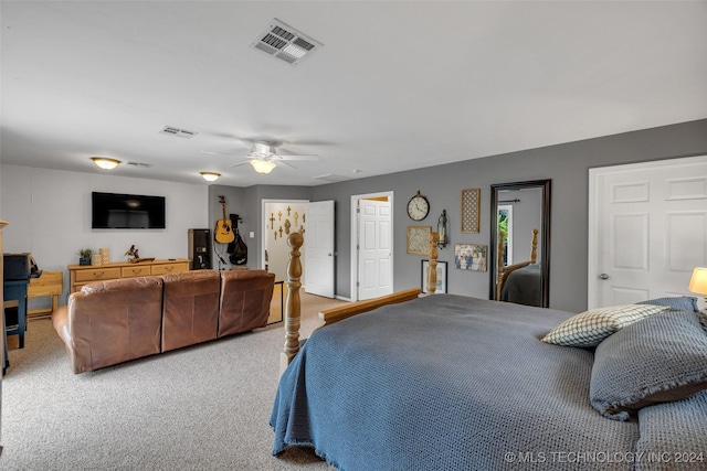 bedroom featuring carpet flooring and ceiling fan