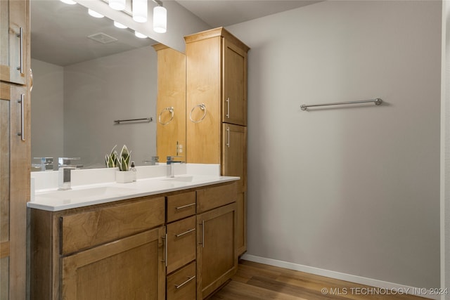 bathroom featuring vanity and hardwood / wood-style flooring