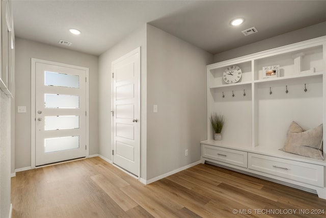 mudroom with light wood-type flooring