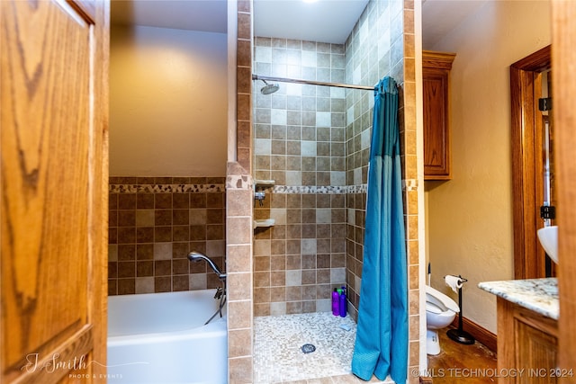 bathroom featuring hardwood / wood-style floors, vanity, and toilet