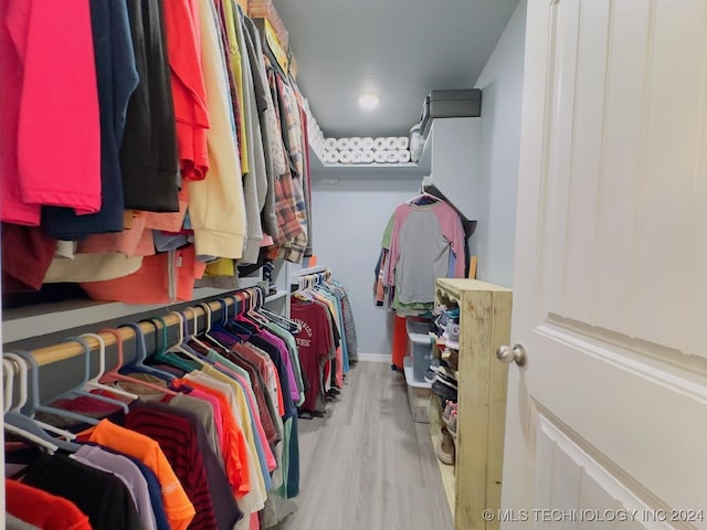 spacious closet featuring light hardwood / wood-style floors