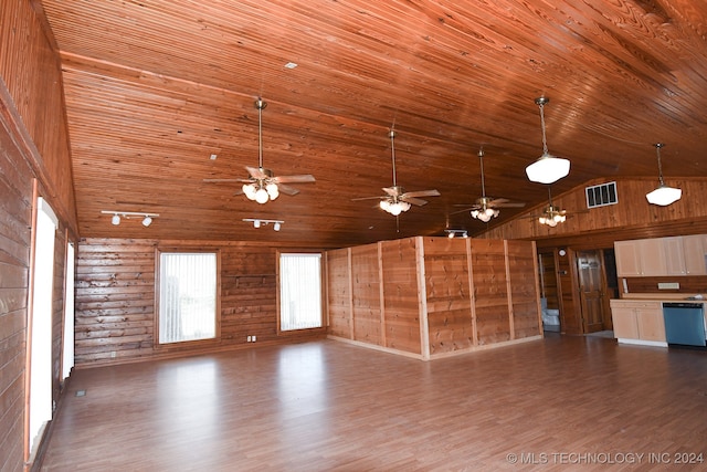 unfurnished living room featuring wood ceiling and dark wood-type flooring