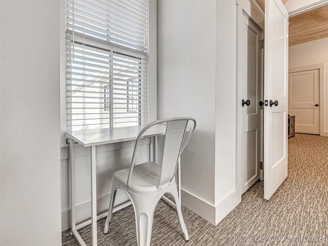 view of carpeted home office