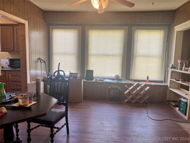 office with ceiling fan, a wealth of natural light, and hardwood / wood-style flooring