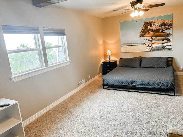 bedroom with carpet flooring and ceiling fan