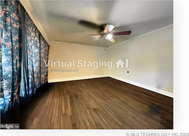 spare room with crown molding, hardwood / wood-style floors, and ceiling fan