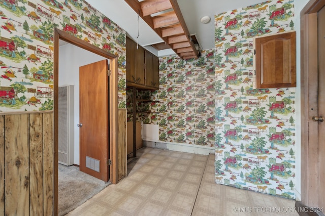 kitchen with wooden walls