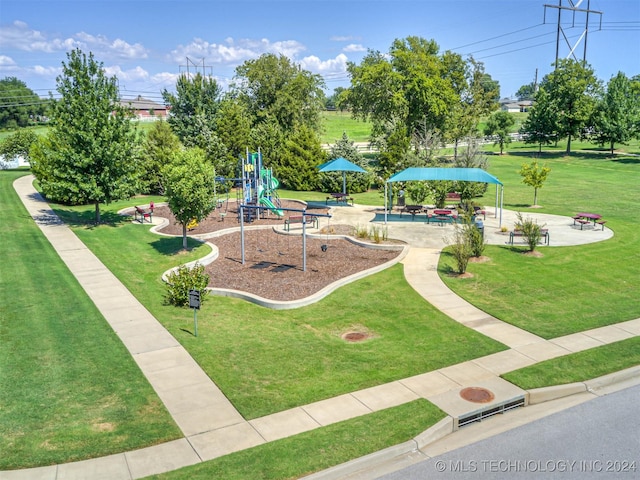 view of property's community with a lawn and a playground