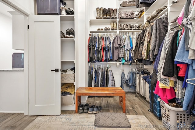 spacious closet featuring light hardwood / wood-style floors