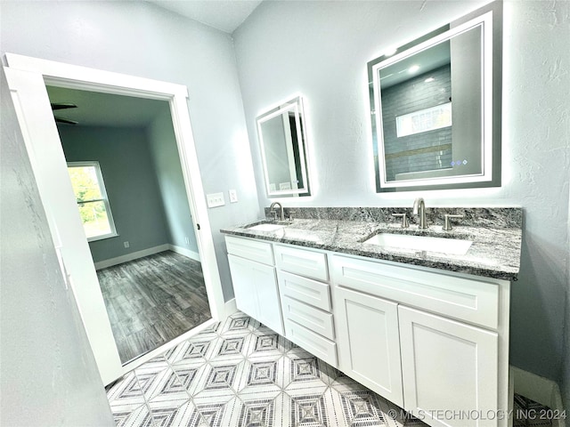 bathroom featuring vanity and hardwood / wood-style floors