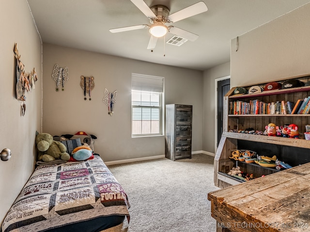 bedroom with carpet flooring and ceiling fan